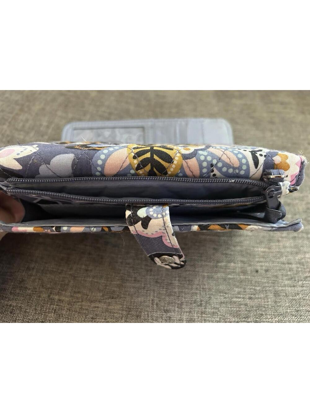 Vera Bradley Tri Fold Wallet In Charmont Meadow With Flap Snap Closure - Picture 4 of 7